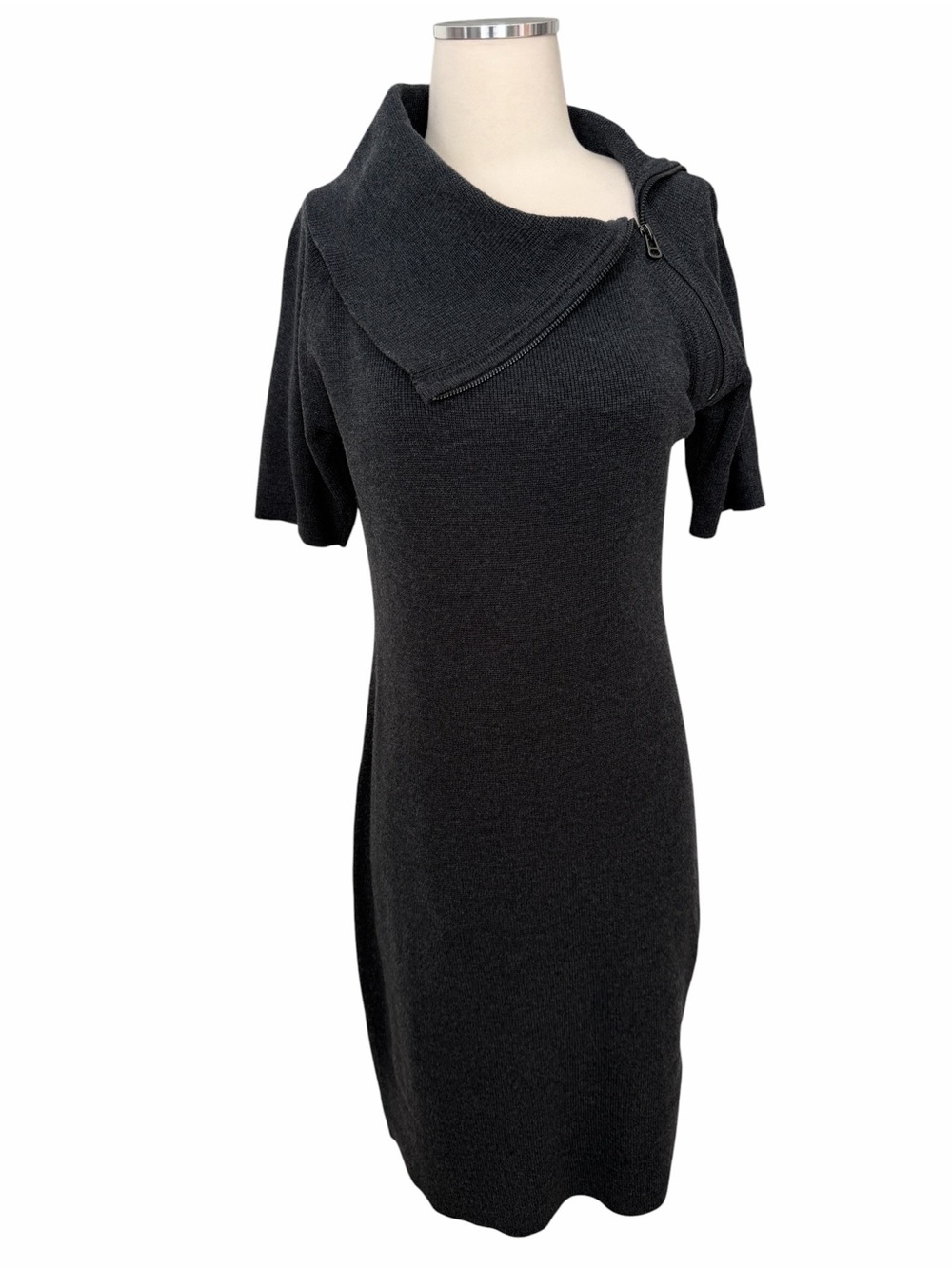 Calvin Klein Black Knit Zip-Collar Dress Sz S/M